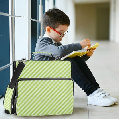 Green Stripes Zipper Binder 3 Ring 1.5 Inch School Binder Organizer with Shoulder Strap Handle File Folder Pockets Large Capacity Students Girl Boy Men Office Work - color: Green Stripes