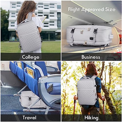 MOMUVO Large Travel Backpack Women, Flight Approved Carry On Backpack, Water Resistant Anti-Theft Large Casual Daypack Fit 17 Inch Laptop with USB Charging Port, Grey - color: Grey, size: 17.3 inch