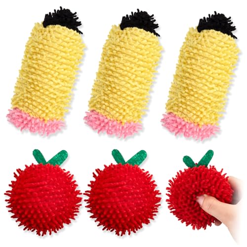 Wonderjune 6 Pcs Mini Dry Erase Eraser for Student Lap Boards, Cute Pencil Apple Shaped Microfiber Shag Whiteboard Erasers Bulk, for Back to School Funny Classroom Rewards Decor, Student Gift Supplies