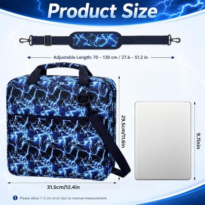 Zipper Binder Folder Keeper with Strap 2 Inch 3 Ring Multi-Pocket Zipper Bag for 13" Laptop 5-tab Expanding File Folder for Women Men Office Middle High School(Blue,Lightning) - color: Blue, style: Lightning