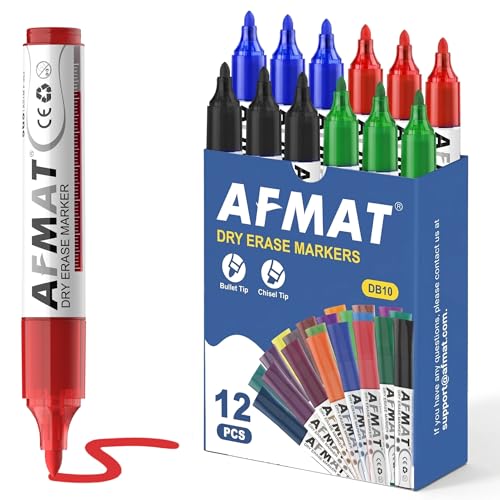 AFMAT Dry Erase Markers, 3x High Capacity, Liquid Bullet Tip Whiteboard Markers with Visible Ink Level, Low Odor Erasable Markers for Teachers, Classroom Essentials, Office Supplies[4 Colors, 12 Pack] - color: 4 Colors