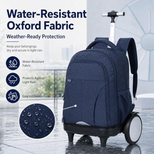 gxtvo Large Wheels & Quiet Glide | Men & Women Roller Backpack with Wheels - Water-Resistant Wheeled Bag with Lunch Box for Office, Travel & College - Blue - color: Rolling Backpack Reflective Blue