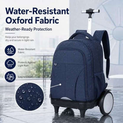 gxtvo Large Wheels & Quiet Glide | Men & Women Roller Backpack with Wheels - Water-Resistant Wheeled Bag with Lunch Box for Office, Travel & College - Blue - color: Rolling Backpack Reflective Blue
