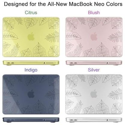 Batianda Case for MacBook Neo 13 Inch 2026 Model A3404, Tropical Line Art | 4-in-1 Laptop Accessories Bundle with Tropical Leaf Line Art, Ultra Slim Hard Shell for Minimal Style Users - color: Tropical Line Art