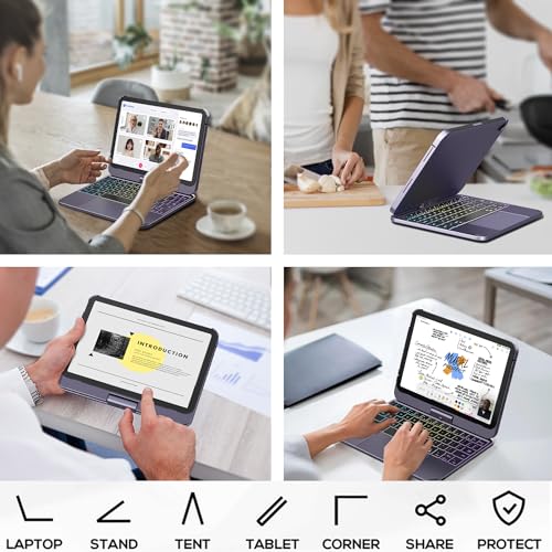 edaiser Swivel Keyboard Case iPad mini 7th A17 Pro & 6th Generation Purple | 360 Degree Rotatable Protective Cover | Compact Bluetooth Keyboard | Trackpad | RGB Backlit | Flexible Use for Kids/Students - color: Metallic Purple, size: iPad Mini (7th-6th)