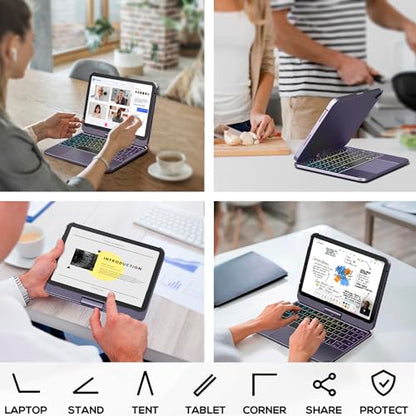 edaiser Swivel Keyboard Case iPad mini 7th A17 Pro & 6th Generation Purple | 360 Degree Rotatable Protective Cover | Compact Bluetooth Keyboard | Trackpad | RGB Backlit | Flexible Use for Kids/Students - color: Metallic Purple, size: iPad Mini (7th-6th)