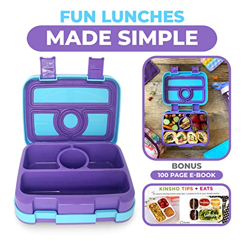 kinsho Bento Lunch Box for Kids Toddlers, 4 Portion Sections Secure Lid, Microwave Safe BPA Free Removable Tray, Pre-School Kid Daycare Lunches Snack Container Ages 3 to 5 Blue Purple - color: Blue-Purple Bento