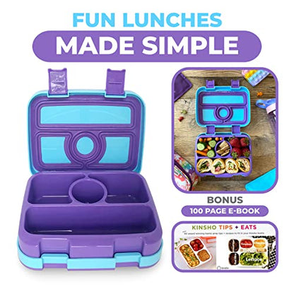 kinsho Bento Lunch Box for Kids Toddlers, 4 Portion Sections Secure Lid, Microwave Safe BPA Free Removable Tray, Pre-School Kid Daycare Lunches Snack Container Ages 3 to 5 Blue Purple - color: Blue-Purple Bento