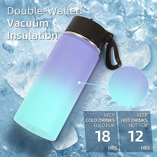 Volhoply Kids Insulated Water Bottle with Straw,16oz Stainless Steel Cold Water Bottles for School,BPA-Free Metal Wide Mouth Cups with Handle,Reusable Double Wall Vacuum Sport Flask(Purple Blue,1) - color: Purple Blue