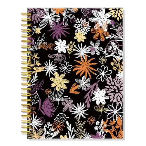 ERHACHAIJIA Hand Draw Flowers Hardcover 160 Pages Lined Spiral Notebook for Women Mom Grandma, Cute Floral A5 Journal for Coworker Boss Flowers Lover, Gardener Diary, Teammate Work Notebook Gifts - color: Black