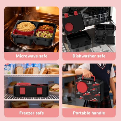 Kids Lunch Box with Thermo, Leakproof Bento Box for Kids with 8OZ Insulated Food Jar, Ice Pack, Sauce Cup, Utensils, Removable Tray & Dividers for School Daycare Travel (Racing cars) - color: Racing cars
