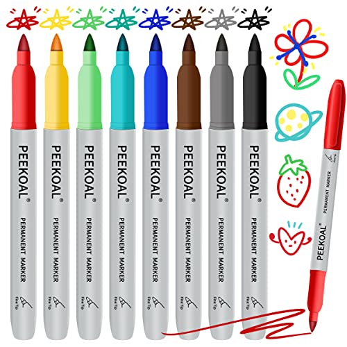 8 Pack Assorted Colors Permanent Markers, Fine Tip Colored Markers Pens for Adult Coloring Journaling Marking Drawing, Art School Office Supplies - color: Assorted