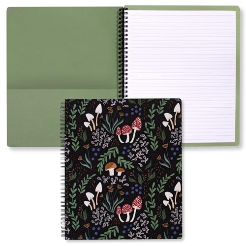 Steel Mill & Co. Cute Botanical Large Spiral Notebook, Mushroom | 11" x 9.5" Journal with Durable Hardcover, 160 College Ruled, Perforated Pages, Rounded Corners, and Pocket Page - color: Mushroom