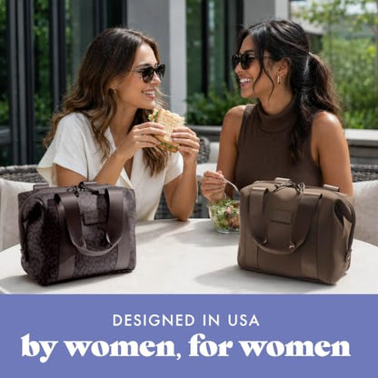 Fit & Fresh Remi Lunch Bag for Women Work – Neoprene Lunch Tote with Containers & Ice Pack, Reusable Meal Prep Lunch Box, Large Capacity, Machine Washable - color: Chocolate Feline Fine