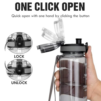 OLDLEY Water Bottle, 32oz Motivational Sports Water Bottle with Time Marker - Times to Drink - Tritan, BPA Free, Wide Mouth Leakproof,Smoke Grey - color: Smoke Grey