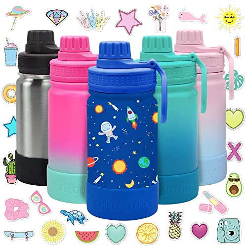 CHILLOUT LIFE 12oz Kids Insulated Stainless Steel Water Bottle with Leak Proof Spout Lid & 144 Stickers - color: Blue Space, style: 12 oz