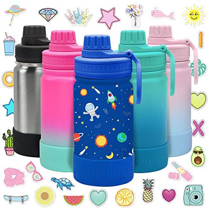 CHILLOUT LIFE 12oz Kids Insulated Stainless Steel Water Bottle with Leak Proof Spout Lid & 144 Stickers - color: Blue Space, style: 12 oz