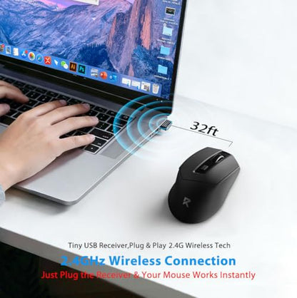 Redragon 노트북용 무선 마우스, USB 수신기가 있는 2.4GHz 컴퓨터 마우스 | 최대 24개월 배터리 수명, 최대 4000 DPI 레벨 5 DPI 레벨, 6 버튼, 자동 슬립, 플러그 앤 플레이, 땀 방지 그립