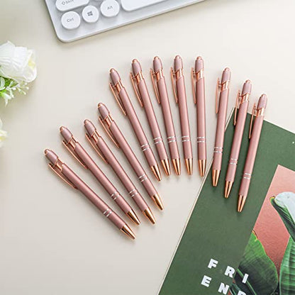 PASISIBICK 12 Pieces Rose Gold Ballpoint Pen with Stylus Tip, 2 in 1 Rose Gold Stylus Pens Stylish Pen, Metal Stylus Pen for Touch Screens, 1.0 mm Black Ink(Pack of 12) - color: 12 Pcs Rose Gold Stylus Pens