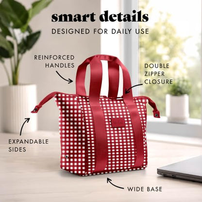 Fit & Fresh Remi Lunch Bag for Women Work – Neoprene Lunch Tote with Containers & Ice Pack, Reusable Meal Prep Lunch Box, Large Capacity, Machine Washable - color: Red Gingham