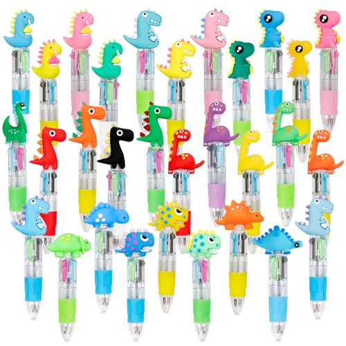 CZWZ 30Pcs Mini Multicolor Pens in One 4-in-1 Cute Pens Bulk for Kids, Ballpoint Pen for Birthdays and Children's Parties, Fun Gifts Assorted Ink Kawaii Pen(Dinosaur) - style: 30Pcs-Dinosaur