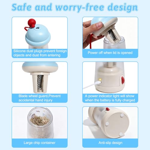 Rechargeable Electric Pencil Sharpener, 6-12mm Auto in & Out Fully Automatic Pencil Sharpener for Kids, Large Capacity Battery Powered, with Cartoon Stickers Ideal for Classroom & Home (Blue-White) - color: Blue-white