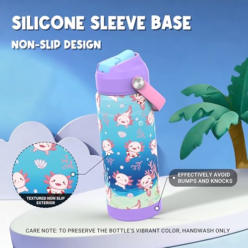 Boys Girls Axolotls Water Bottle for School，Kids 18 oz Insulated Stainless Steel Cup with Straw, Double-Wall Vacuum Leakproof Salamander - color: C15.Axolotls