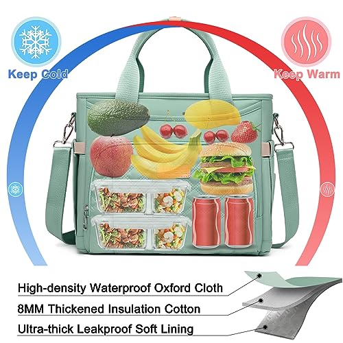 AIJIEKE Large Insulated Lunch Bag for Women Men, Work Lunch Box Tote, Green | Leakproof, durable multi-compartment cooler. Reusable with shoulder strap. Perfect for travel meal prep, picnic, beach - color: Green