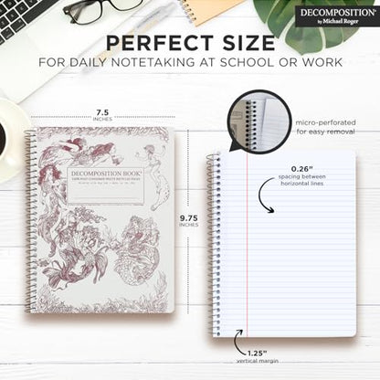 Decomposition Mermaids College Ruled Spiral Notebook - 9.75 x 7.5 Journal with 160 Lined Pages - 100% Recycled Paper - Cute Notebooks for School Supplies, Home & Office - Made in USA - color: Mermaids