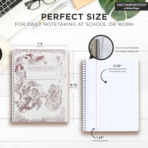 Decomposition Mermaids College Ruled Spiral Notebook - 9.75 x 7.5 Journal with 160 Lined Pages - 100% Recycled Paper - Cute Notebooks for School Supplies, Home & Office - Made in USA - color: Mermaids, style: Spiral-bound