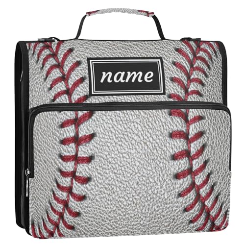 Kcldeci Personalized Zipper Binder 3 Ring，Baseball Ball Dirty Dark Baseball Red Stitching Custom Zipper Binder Organizer 1.5inch for School and Office Expanding File Folder - color: E18