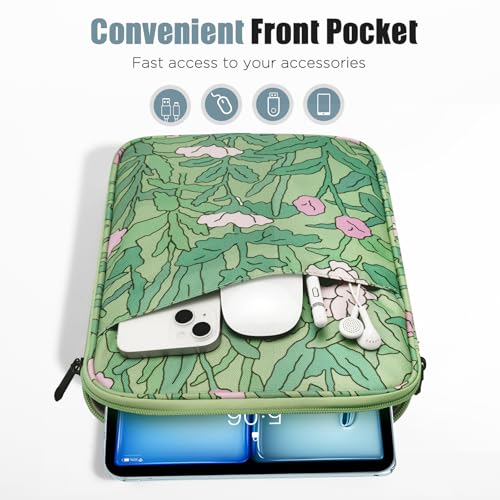 TiMOVO 9-11" Tablet Sleeve Bag for iPad 11-inch A16 2025, iPad 10.9"/10.2"| Air 11 Inch/5th/4th Gen. 10.9", Galaxy Tab A9+/A11Plus 11", Protective Bag with Pocket, Green Flower - color: Ab-Green Flower, size: 9-11 Inch