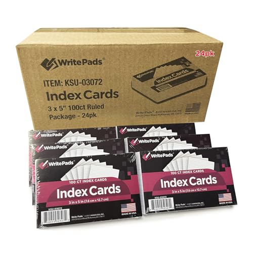 KAISA 안감 인덱스 카드 7.6 x 12.7cm(3 x 5인치) 인덱스 카드 플래시 카드, 전면 유선 2400개, 뒷면 인덱스 카드에 공백, 화이트, 100개 수축 24팩, 미국 제조 - color: 화이트 24팩, size: 3"x5"
