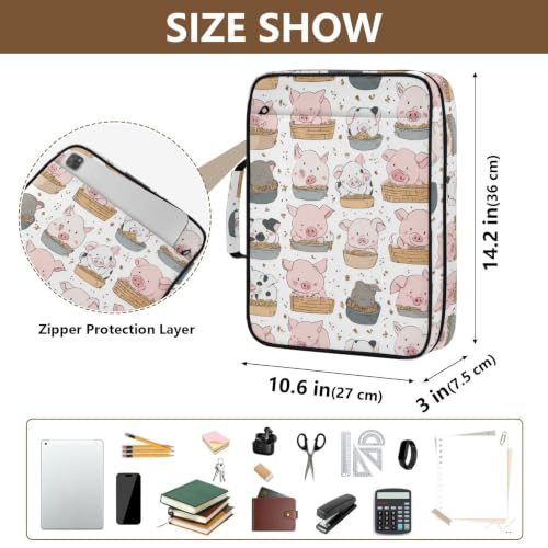 Caikeny Zipper Binder Bag with Handle Cute Pink Mini Pigs 1.5 Inch Binders 3 Ring 500 Sheet6 Tab Expanding File Folder for School Office