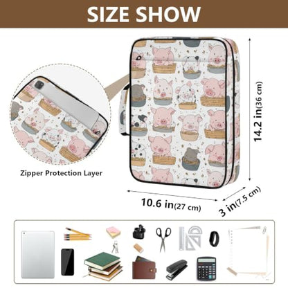 Caikeny Zipper Binder Bag with Handle Cute Pink Mini Pigs 1.5 Inch Binders 3 Ring 500 Sheet6 Tab Expanding File Folder for School Office