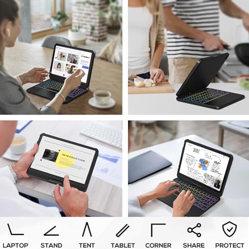 edaiser Swivel Keyboard Case iPad mini 7th A17 Pro & 6th Generation Black | 360 Degree Rotatable Protective Cover | Compact Bluetooth Keyboard | Trackpad | RGB Backlit | Flexible Use for Kids/Students - color: Black, size: iPad Mini (7th-6th)