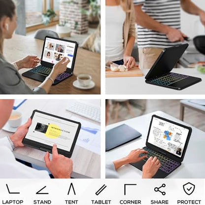 edaiser Swivel Keyboard Case iPad mini 7th A17 Pro & 6th Generation Black | 360 Degree Rotatable Protective Cover | Compact Bluetooth Keyboard | Trackpad | RGB Backlit | Flexible Use for Kids/Students - color: Black, size: iPad Mini (7th-6th)