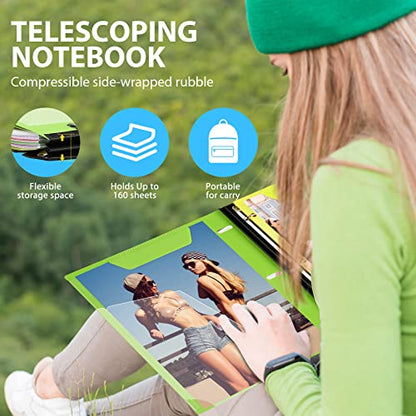WOT I 1-Pack Telescoping 3 Ring Binder Notebook - Customizable Cover, 5 Dividers & Pocket Folder in One Slim Organizer (60 Sheets Included), Green - color: Green, size: 1 Pack