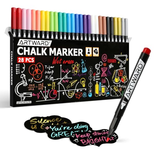 Liquid Chalk Markers for LED Drawing Note Board Calendar Planning Board Clear Glass Wet Erase Whiteboard Window Mirror Christmas Holidays Painting,28 Pack,Classic Colors,1mm Extra Fine Points - color: Muticolors- 28pcs