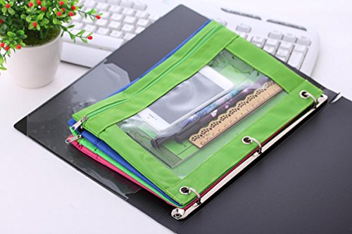 3-Ring Pen Pencil Pouch with Clear Window Stationery Bag Binder Case Classroom Organizers Green - color: Green