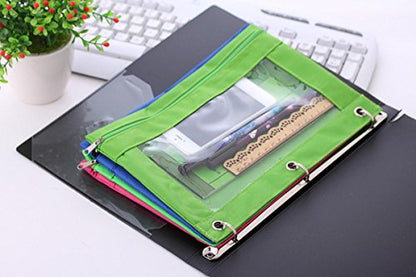 3-Ring Pen Pencil Pouch with Clear Window Stationery Bag Binder Case Classroom Organizers Green - color: Green