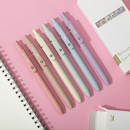 Mr. Pen- Retractable Gel Pens, 6 Pack, Pastel Barrels, Black Ink, Fast Dry | Fine Point 0.5mm, Cute Aesthetic for Journaling - color: Pastel Barrels
