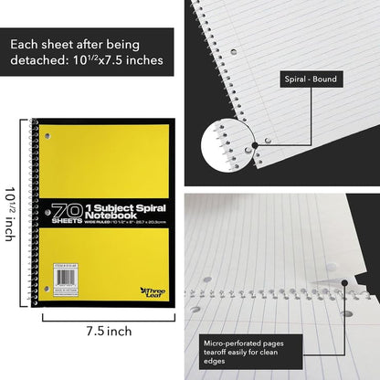 three leaf WIDE RULED 8" x 10 1/2" SPIRAL NOTEBOOK (Pack of 12, Wide Ruled) - color: Wide Ruled, size: Pack of 12