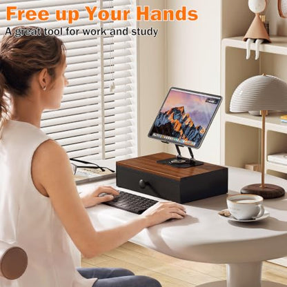 Lyuwanxian 360°Rotation Tablet Holder Stand with Drawer,Adjustable Tablet Stand for Desk,Compatible with 4.7-16.9" iPads, Surface Tablets, Portable Monitors, Kindle & More