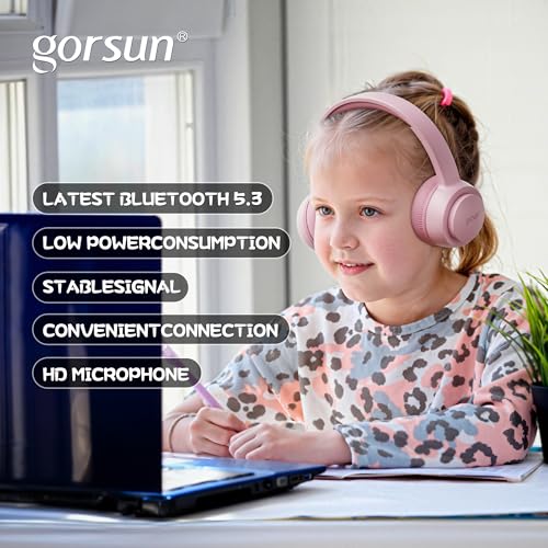 Kids Bluetooth Headphones, Toddler Headphones 85 dBA Safe Volume, 45 Hours Playtime, with Mic, Bluetooth 5.3, Kids Wireless Headset for iPad/Tablet/Travel/School, ldeal Gift (Pink) - color: Pink