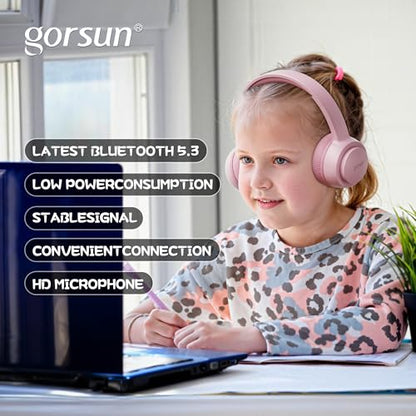 Kids Bluetooth Headphones, Toddler Headphones 85 dBA Safe Volume, 45 Hours Playtime, with Mic, Bluetooth 5.3, Kids Wireless Headset for iPad/Tablet/Travel/School, ldeal Gift (Pink) - color: Pink