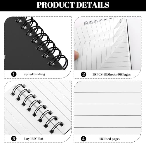 BESARME 10 Pcs Small Notepads 3x5, Spiral Pocket Notebook Bulk | Black Mini Lined Notepad, Memo Pads for Men, Students Back to School Gift - color: Black