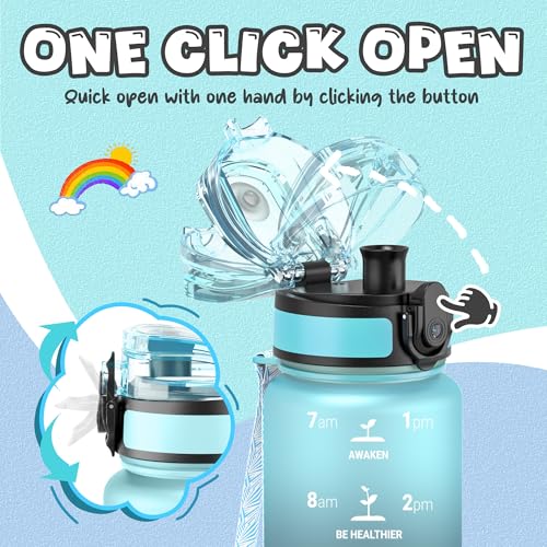 OLDLEY Kids Water Bottle for School, 17 oz (2 lids) BPA-Free Reusable Leak-proof Durable Tritan Plastic Water Bottles with Straw & Chug Lids, Anti-dust Spout Cover (Bluenavy) - color: Bluenavy, size: 16.9 Ounces