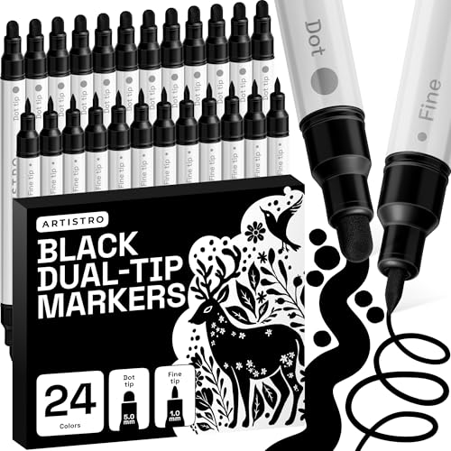 ARTISTRO Black Dual-Tip Acrylic Paint Marker Pens - Set of 24 | Dot & Fine Tips for Fabric, Rock, Glass, Wood, & Coloring Books, Arts & Crafts Gift, Classroom Must Haves & School Supplies - style: Black