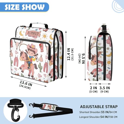 Wild West Cowgirl Western 3 Ring Zipper Binder Bag with Strap, Personalized Name Trapper Keeper Binder - 2" Binder with Pockets Holds 500 Sheets, Laptop & More - Durable & Easy to Carry - color: Option B